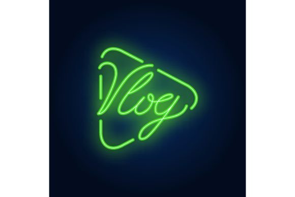 Download Vlog Neon Sign on Brick Wall. Bright Lig - Sign Collection