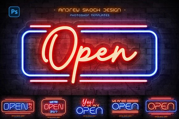Download Open Neon Sign – Photoshop Mockups - Sign Collection