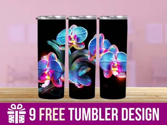Download 3D Neon Flower Tumbler Wrap Designs - Sign Collection