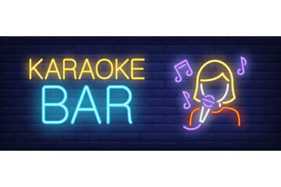 Download Karaoke Bar Neon Text and Singer with Mi - Bar Collection