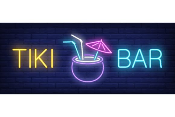 Download Tiki Bar Neon Text with Tropical Cocktai - Bar Collection