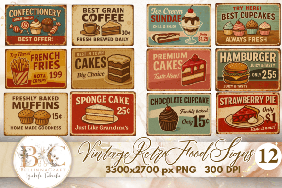 Download Vintage Retro Food Signs Clipart Bundle - Sign Collection