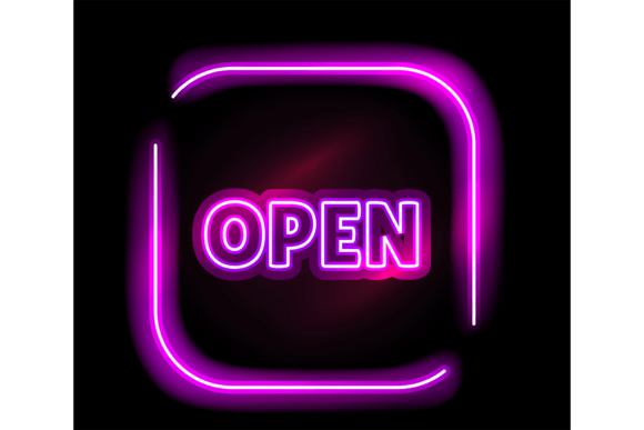 Download Open Neon Sign. Purple Light. Nightclub - Sign Collection