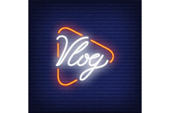 Download Vlog Neon Sign on Brick Wall. Bright Lig - Sign Collection