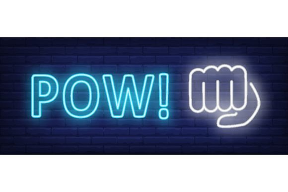 Download Pow Neon Sign. Fist on Brick Wall Backgr - Sign Collection