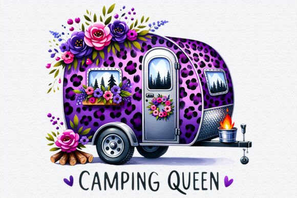 Download Camping Queen Leopard Caravan Png Design - Sign Collection
