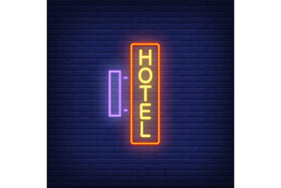 Download Hotel Neon Signboard on Brick Wall. Lumi - Sign Collection