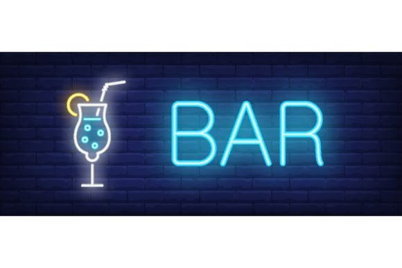 Download Bar Neon Text, Cocktail Glass with Straw - Bar Collection