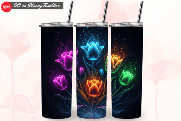 Download 3D Neon Tumbler Wrap 20oz Skinny Design - Sign Collection
