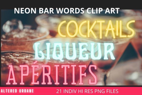 Download Neon Cocktail Bar Words Clip Art Set - Bar Collection